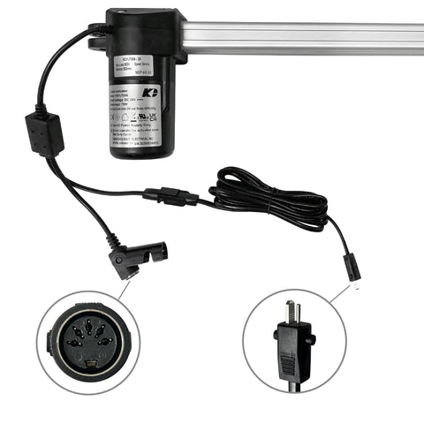Heavy Duty Linear Actuator Replacement Motor For Power Recliner And Lift Chairs showing motor and connection plugs.