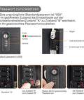 Drop Dead Sturdy EV Charger Cover With Weatherproof Lock Enclosure For Tesla Chargepoint And Grizzl E Plugs showing password reset instructions and lock details.
