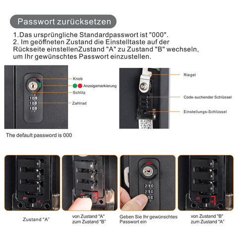 Drop Dead Sturdy EV Charger Cover With Weatherproof Lock Enclosure For Tesla Chargepoint And Grizzl E Plugs showing password reset instructions and lock details.