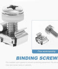 Pro Grade Heavy Duty 16 Pack M6 Rack Mount Screws And Cage Nuts For Server Cabinets, stainless steel binding screws with nylon gasket.