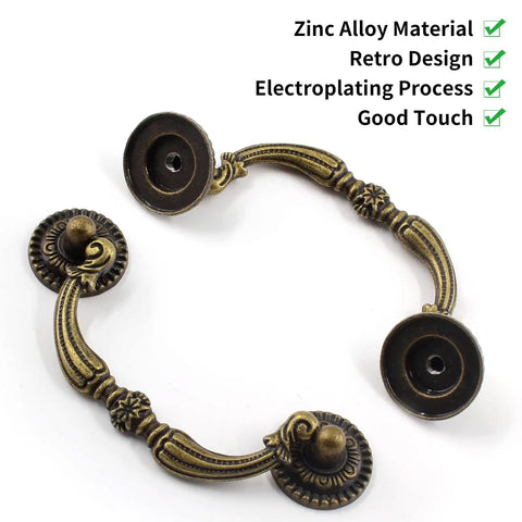 Badass Vintage Bronze Bail Drop Cabinet Pulls 4 Pack Rustic Drawer Handles For Kitchen Cupboards And Furniture Heavy Duty Solid Zinc Alloy showcasing intricate design and smooth finish.