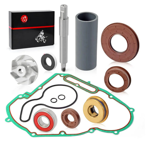 Heavy Duty Water Pump Seal Rebuild Kit With Impeller Shaft Oil Seal And Cover Gasket No Headache Drop In Fix For Polaris RZR Ranger Sportsman 700 800 Rides 2002 To 2014 showing seals, gaskets, and impeller.