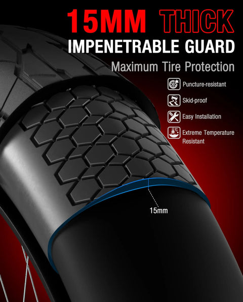 Close-up of 15mm thick anti puncture tire insert for 20 by 4 inch fat bike tires with impenetrable guard.