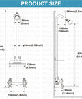 Matte Black Outdoor Shower System For Poolside Use dimensions with wall-mounted design and brass mixer valve, dual cross handles.