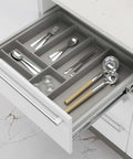 Heavy Duty Side Mount Drawer Slides 12 Inch Pair For Slick Cabinet Glide And Smooth Rolling Replacement Hardware in a kitchen drawer.