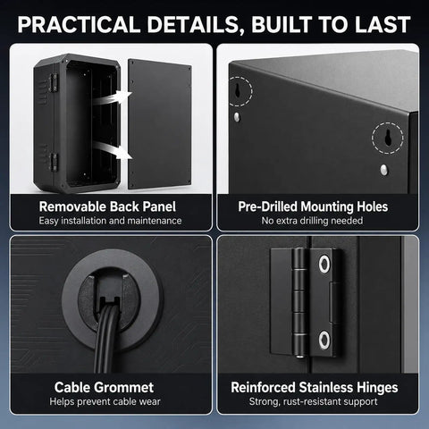 Heavy Duty Cold Rolled Steel Electrical Enclosure Built Tough For Outdoor EV Charger Boxes With weather-resistant removable back panel and pre-drilled holes.