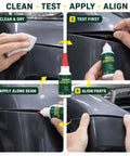 High Strength Auto Bumper Repair Adhesive Quick Cure Formula shown in use to fix plastic trim on vehicle seams.