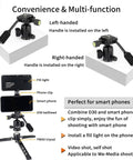 D30 Panoramic Ball Head With Removable Handle, compatible with smartphones, shown with fill light and phone clip on tripod