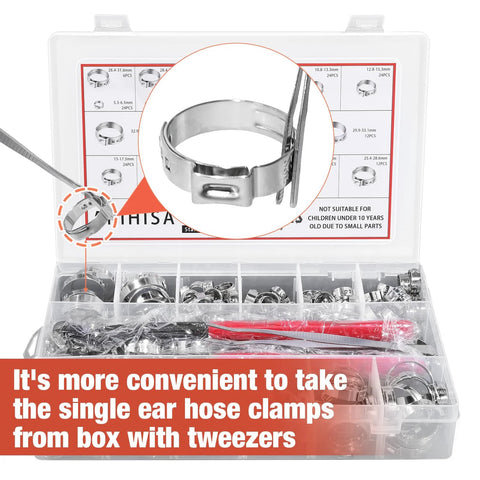 360 Pcs 16 Sizes Single Ear Hose Clamps 5.3 To 36.1 Mm Stainless Steel 304 Corrosion Resistant Crimp Clamps Kit