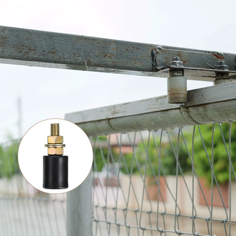 Heavy Duty 4 Pack Black Nylon Guide Rollers For Sliding Gates And Electric Doors Slick Bearing Support Wheels installed on a sliding gate track.