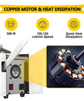 Detail of Heavy Duty Automatic Electric Heat Shrink Tube Cutter And Wire Stripping Machine showing 300 W copper motor and heat dissipation.