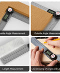Digital Angle Finder Protractor In Stainless Steel, 7 Inch 200mm measuring angles and lengths on wood and marble surfaces.