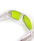 Pro Level Rugged Laser Safety Goggles With Universal EP Replacement Lenses For UV And Fiber Laser Protection. Close-up view.
