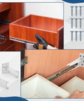 White Rear Drawer Track Socket Back Plates With Heavy Duty Mounting Brackets For Furniture And Cabinet Drawers installed in cabinet.