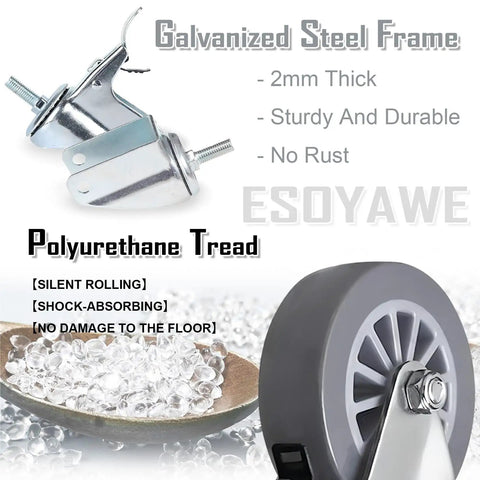 Zero Fuss Polyurethane Swivel Caster Wheels Set Of 4 With Dual Locking Brakes And M10 Threaded Stem showing galvanized steel frame and polyurethane tread.