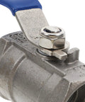 Close-up of Premium Stainless Steel Ball Valve With Internal Thread Manual Shutoff for Residential Plumbing Leak Free Male Threaded Pipe Connector.