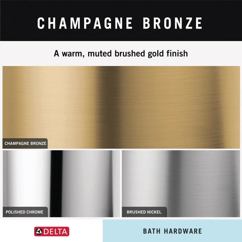 Comparison of finishes: champagne bronze, polished chrome, and brushed nickel, showcasing a warm, muted brushed gold finish.