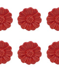 Killer Vintage Floral Daisy Ceramic Drawer Knobs For Dressers And Cabinets Six Piece Red Knob Set with a face view of six red floral knobs.