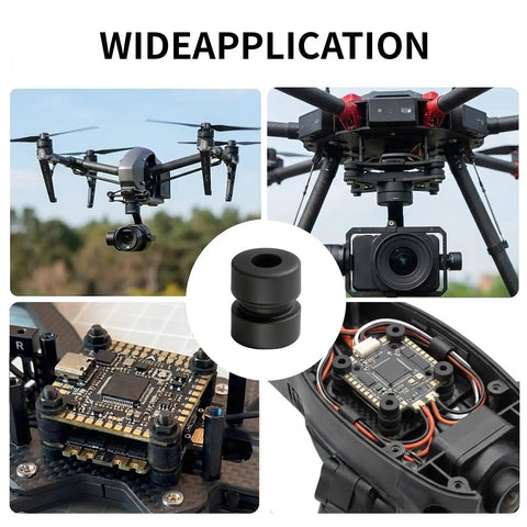 24 Piece Next Level Anti Vibration Rubber Balls For F4 And F7 Flight Controllers With Rock Solid Silicone Damper Standoffs For Fpv Drone Quadcopters M2x5 Point 6 Millimeter Knockout Shock Absorption Grommets Stealth Black Finish on drone and flight controller.