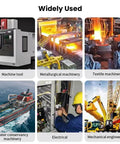Image collage showing various machinery including machine tools, metallurgical, textile, water conservancy, electrical, and mechanical engineering uses.