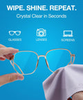 Microfiber cleaning cloths (6-pack) for eyeglasses and lenses; front view with light gray, washable and reusable cloths.