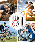 No Sweat Road Warrior Bike Repair Kit Featuring Five Universal Spoke Wrenches Two Heavy Duty Tire Levers And One Y Shaped Socket Adapter laid out with cyclists repairing bikes.