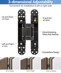 Heavy Duty Invisible Door Hinges Two Pack Slick Concealed Hardware With Rock Solid Copper Mount showing 3-dimensional adjustability design.