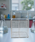 Stainless Steel Ultrasonic Cleaning Basket With Swinging Handle For Small Parts Dip And Drain Design High Temperature Resistant Parts Basket For Equipment And Precision Tools Easy Batch Handling, lab size