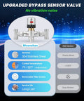 Upgraded bypass sensor valve made of 304 stainless steel displaying adjustable temperature settings for Instant Hot Water Recirculating Pump Kit.