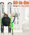 Kickass Oakwood Ski Rack With 3 Hooks Wall Mount Storage For Skis Snowboards Longboards Damage Free Scratch Safe Heavy Duty garage display with skis and helmet.