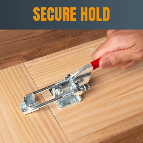 Toggle Clamp With Adjustable U Bolt 700 Lb Holding Capacity Antislip Hand Grip Workhorse Latch on wooden board