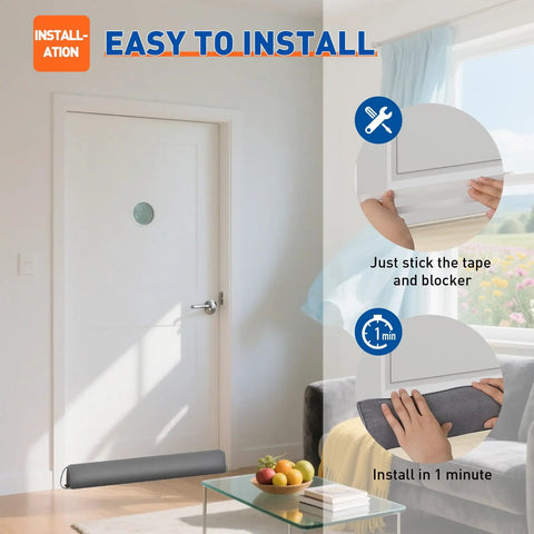 Heavy Duty Triangular Under Door Draft Stopper Works Like A Charm By Plugging Cold Drafts And Road Noise With A Weighted Core That Slides Right Into Place On Any Surface In Cool Gray installed beside a door.
