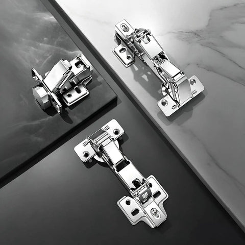 Slick Heavy Duty 175 Degree Soft Close Frameless Cabinet Door Hinges, Tough Nickel Plated Steel Buffer Dampers display.