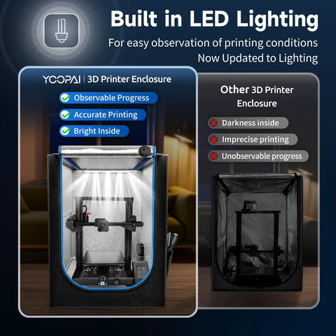 Top Notch 3D Printer Enclosure For Creality Ender 3 With Slick Ventilation Kit And Crisp Led Lighting, showcasing built-in LED lighting.