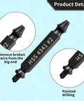 Close-up of a Six Piece Damaged Screw Extractor Set For Easy Out Bolts, Stripped Screw Remover Tool, And Stud Removal detailing ends