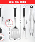 Heavy Duty BBQ Tool Set With Premium Stainless Steel Spatula Fork Brush And Tongs For Grilling Lovers Outdoors A Top Notch Gift Idea For Men And Women Who Live For The Grill illustration with measurements