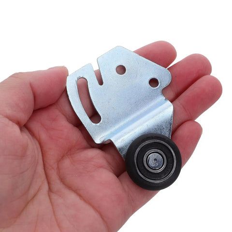 2 Sets Premium Nylon Closet Door Rollers Plus Extended Sliding Track Hardware Kit With Heavy Duty Pulleys For A Hella Smooth No Squeak Room Divider Fix - metal roller and bracket in hand