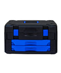Durable Hand Tool Box With 266 Piece Universal Tool Set For Home And Garage, black and blue locking storage case front view