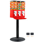 Commercial Candy Machine Dispenser Featuring Center Gumball Reel And Roomy Side Candy Bins in red, with colorful candies visible.