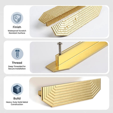 Top Shelf Gold Drawer Pulls 2 Pack 5.5 Inch Cabinet Handles Traditional Retro Kitchen Vanity Hardware Solid Aluminum surface details