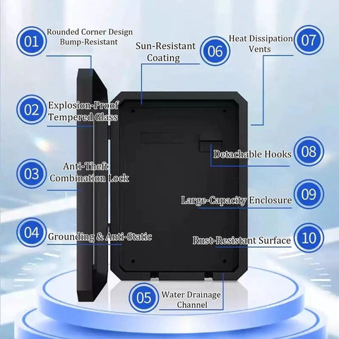 Rugged EV Charger Lock Box Featuring Beefy Vertical Stand And Full Weatherproof Cover For Outdoor Electric Vehicle Stations, showing features like anti-theft lock and rust-resistant surface.