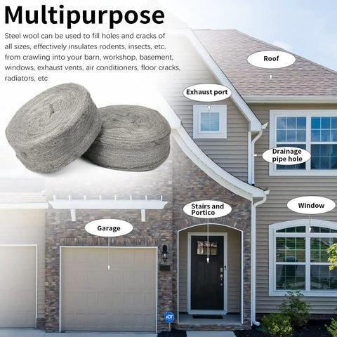 Steel Wool Mice Blocker Kit With 20 Ft Stainless Steel Wool Fill Roll For Gap Sealing in home exterior locations