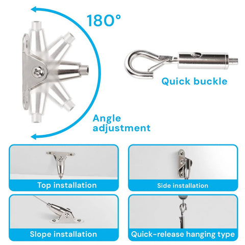 Heavy Duty Picture Hanging Kit With 1.5 Meter Adjustable Stainless Steel Cable And 6 Piece Wire Rope Suspension for angle adjustments and quick release.