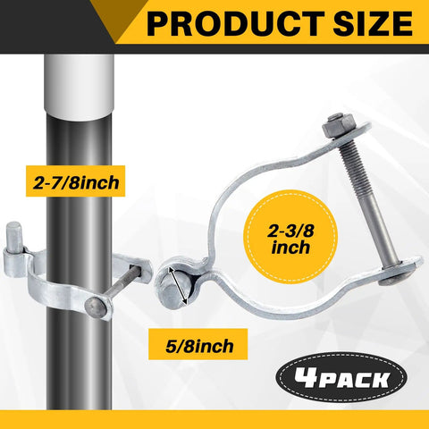 Four Pack Chain Link Post Gate Hinges 2 And 3 Eighths Inch OD By 5 Eighths Inch Galvanized Steel Fence Hardware Heavy Duty With Bolts And Nuts Included For Outdoor Use