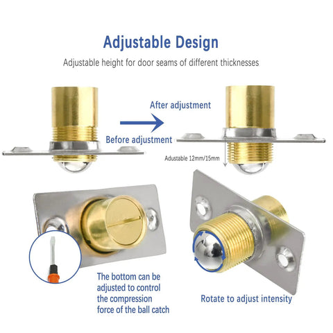 2 Pack Closet Door Ball Spring Catch Replacement Drive In Ball Catch Adjustable French Door Hardware With Strike Plate Satin Nickel Concealed Ball Catch System