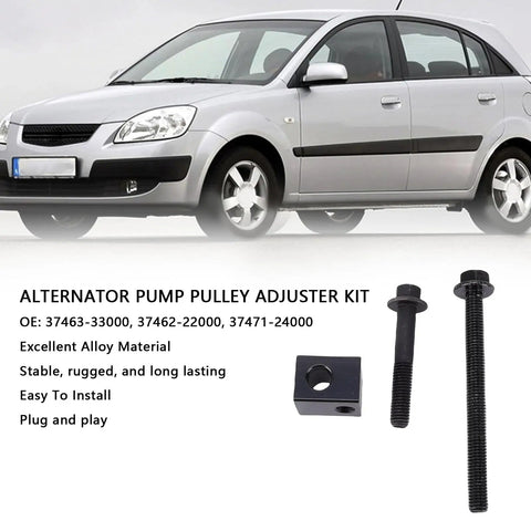 Heavy Duty Alternator Pump Pulley Adjuster Kit Durable Alloy For Hyundai Accent Rio 2001 2006 OE 37463-33000 37462-22000 37471-24000 with bolts.