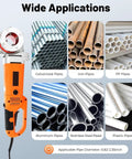 Electric Pipe Threader Kit With Six Dies For Fast Pipe Threading And Tapping, Portable Plumbing Tool Set, Durable Carbon Steel And High Speed Steel Threads For Precise High Temp Work And Efficient Jobsite Performance. Electric pipe threader for 0.82-2.35 inch pipes.
