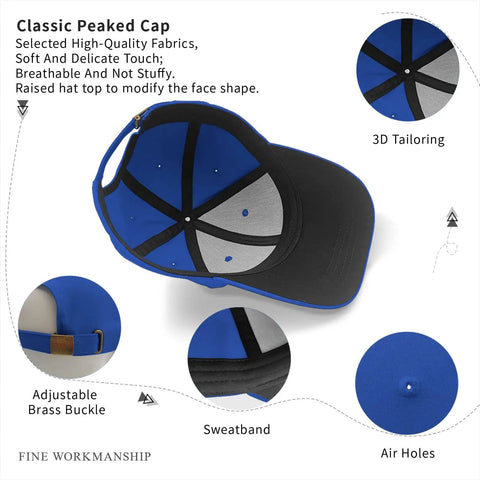 Interior view of Vintage Style Women's Breathable Cap With Adjustable Buckle Strap Dope Front Artwork Hat In Classic Blue