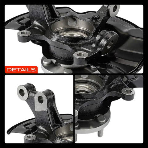 Close-up of Front Driver And Passenger Side Steering Knuckle And Wheel Bearing Hub Assembly for Toyota Corolla and Matrix 2009 to 2018.