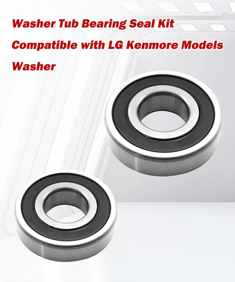 Heavy Duty Washer Tub Bearing And Seal Kit Replaces MDS62058301 For Lg Kenmore Models showing two steel bearings for laundry maintenance.